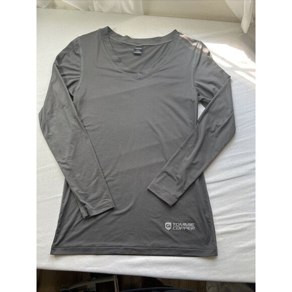 Tommie Copper Tops - Tommie Copper Gray Long Sleeve V-neck Compression Shirt Women’s X-Large